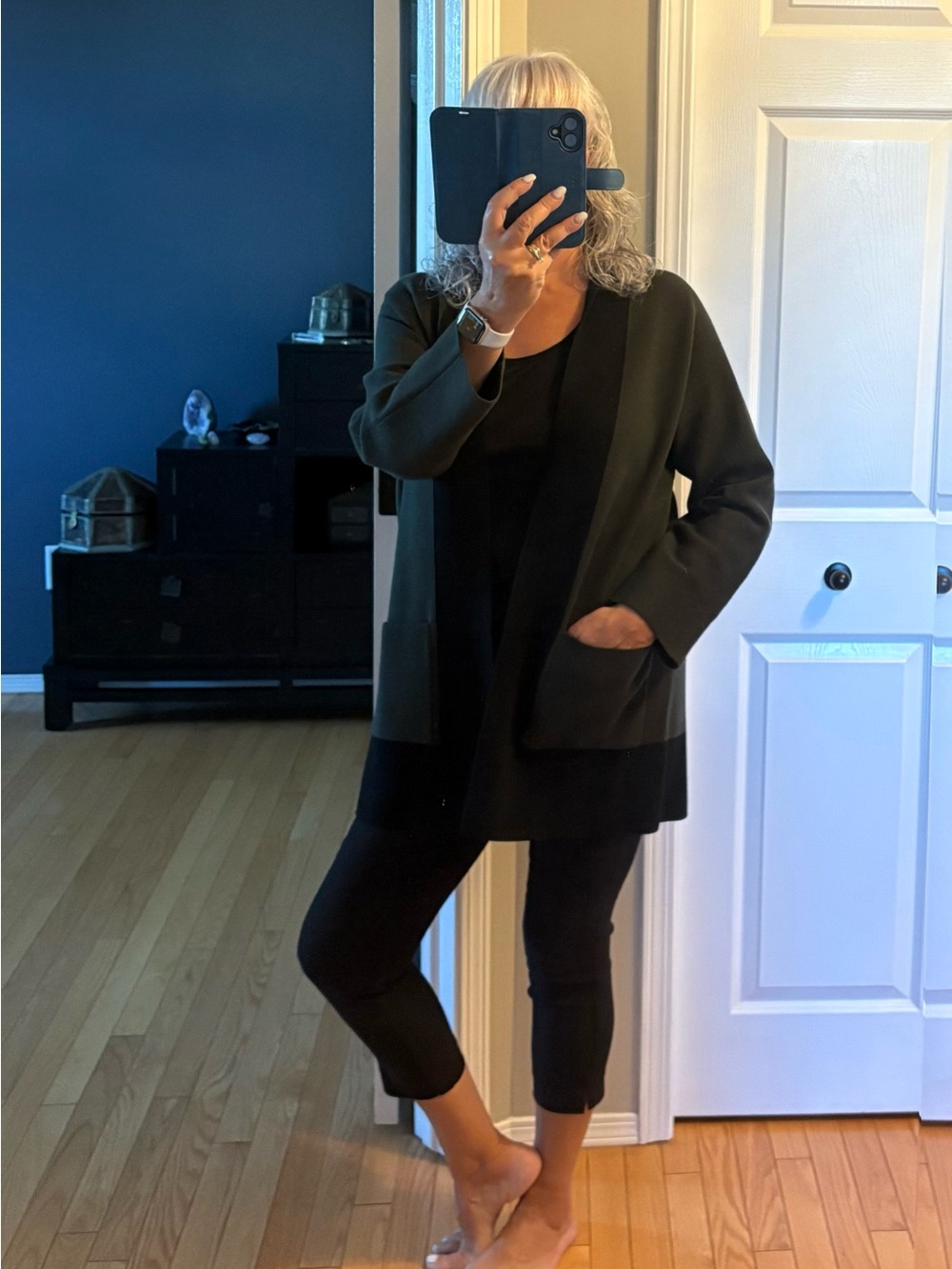 Eileen Fisher Black Open Front Cardigan